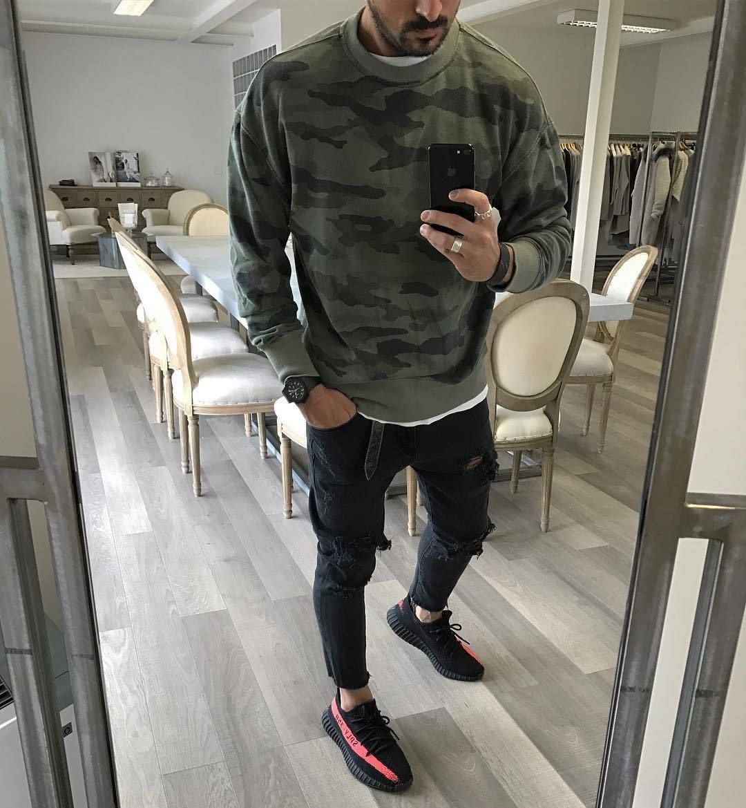Men's Oversized Camouflage Sweatshirt with Crew Neck and Ribbed Cuffs Mune Fashion