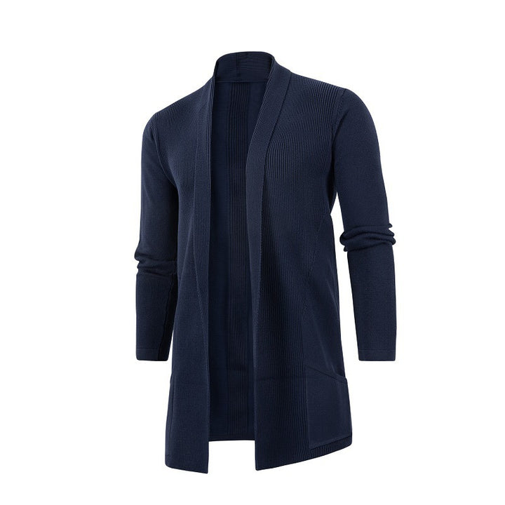 Women's longer open knitted cardigan with patch pockets and shawl collar Mune Fashion