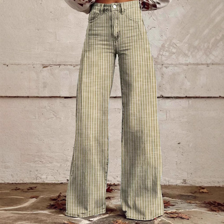 Women's wide trousers with a high waistband in linen look and vertical pinstripes flared trousers Mune Fashion