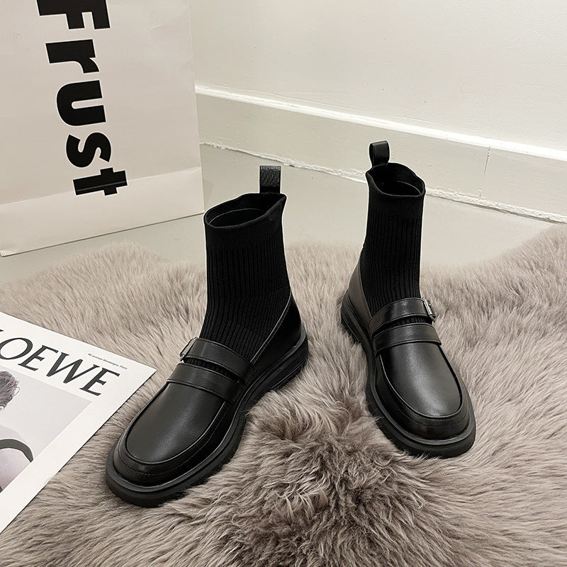 Ladies nan loafer sock boots with elastic knitted shaft, slip-resistant plateau rubber sole and padded comfort insole Mune Fashion