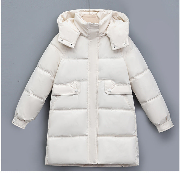 Women's long thermally insulated parka with removable hood, concealed zipper and flap pockets Mune Fashion