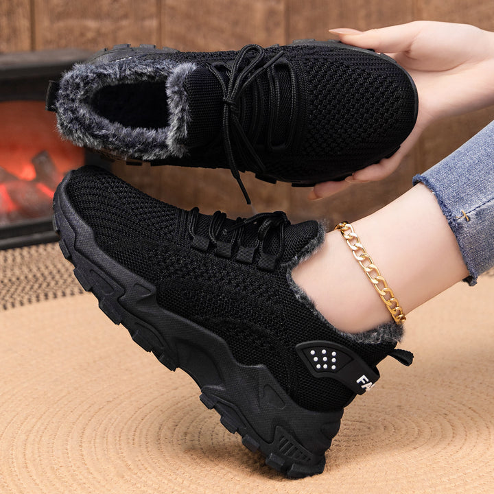 Women's knitted winter chunky sneakers with cozy faux fur lining and profiled cushioning sole Mune Fashion