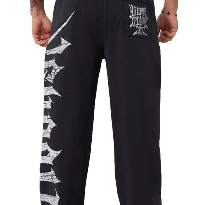 Men's wide sweatpants made of brushed fleece with side vintage print and drawstring waistband Mune Fashion