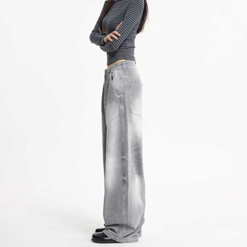 Women Ultra Wide Floor-Length Denim Palazzo Pants with Low Crotch and Vintage Fade Mune Fashion