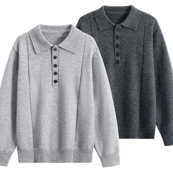Women Loose Fine Knit Polo with Half Button Placket and Ribbed Cuffs Mune Fashion