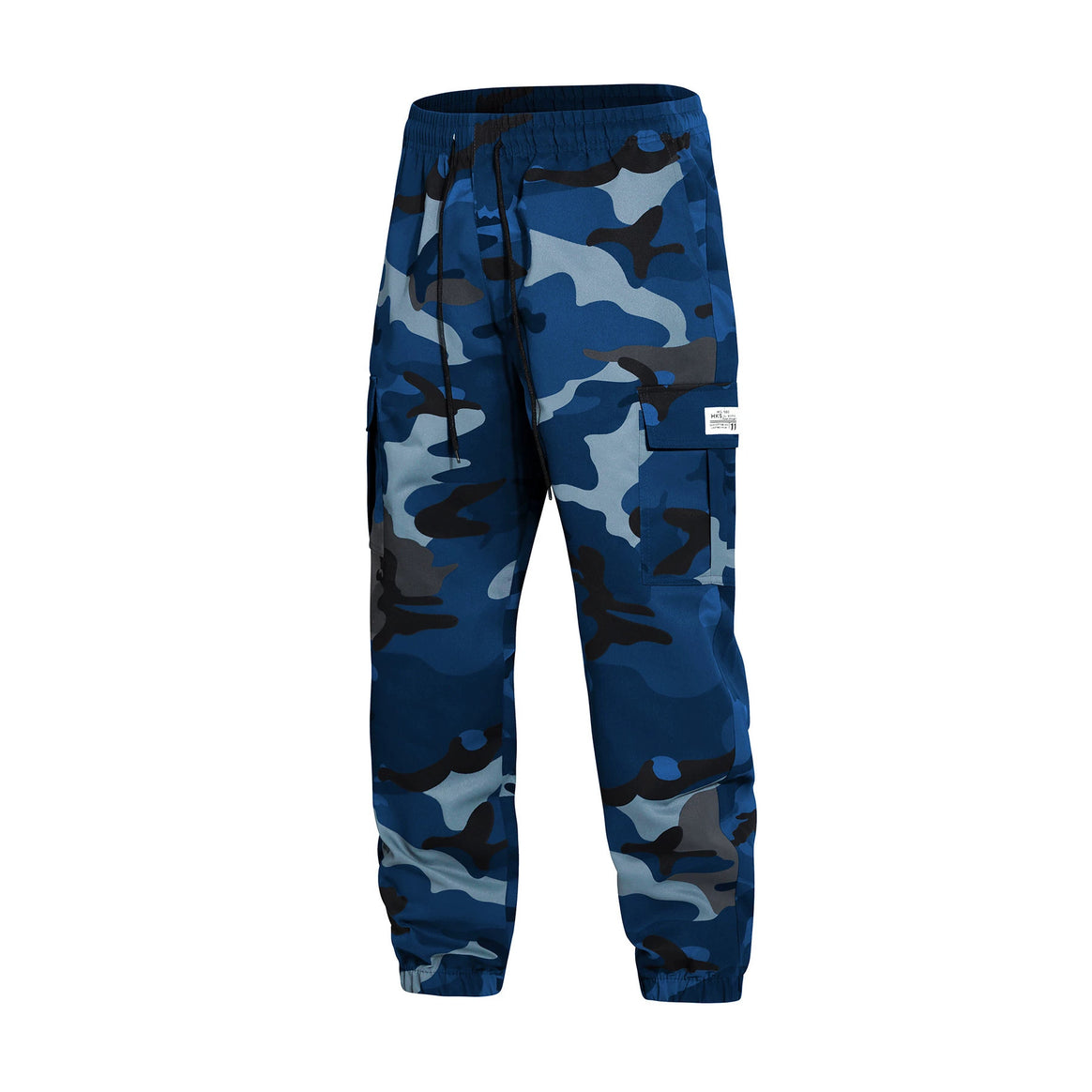 Men's cargo pants in jogger style with camouflage, drawstring waistband & elastic ankle cuffs Mune Fashion