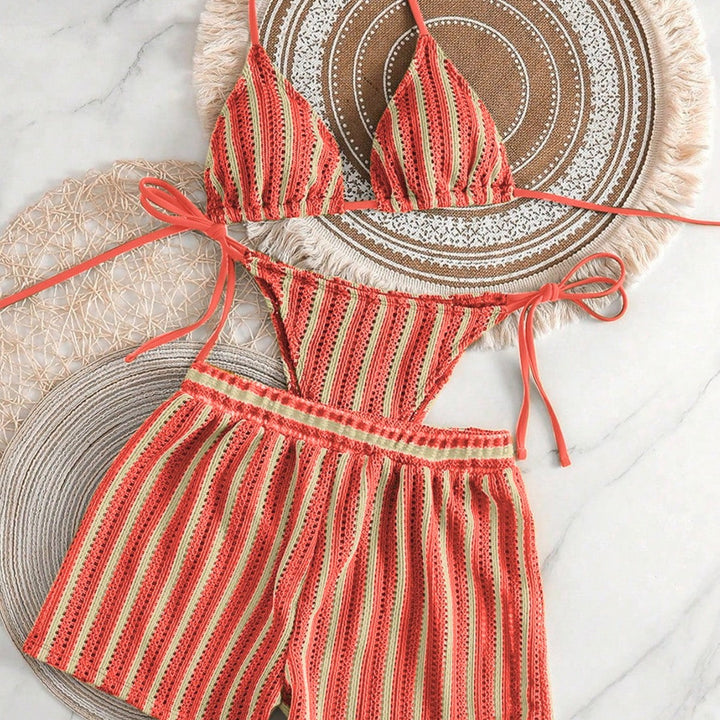 Women's bikini set with striped design and casual shorts Mune Fashion