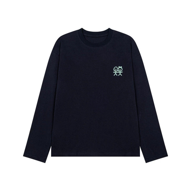 Unisex Long Sleeve Cotton Shirt with Minimalist Friendship Embroidery Mune Fashion