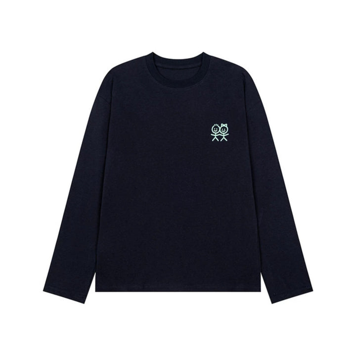Unisex Long Sleeve Cotton Shirt with Minimalist Friendship Embroidery Mune Fashion
