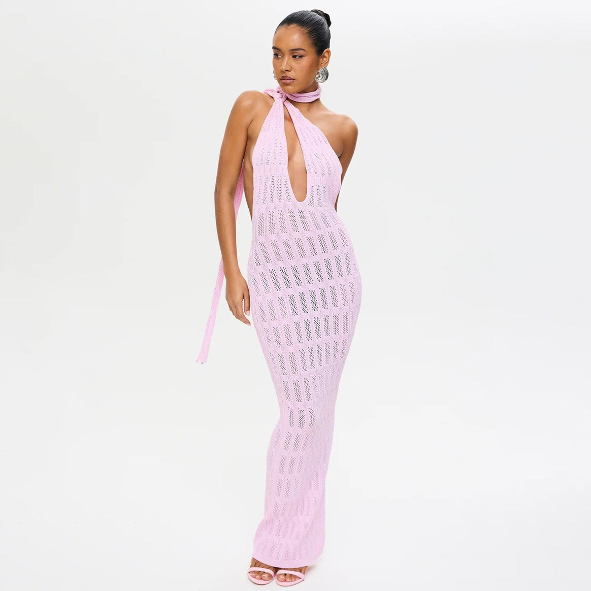 Women trendy net dress with tie belt Mune Fashion