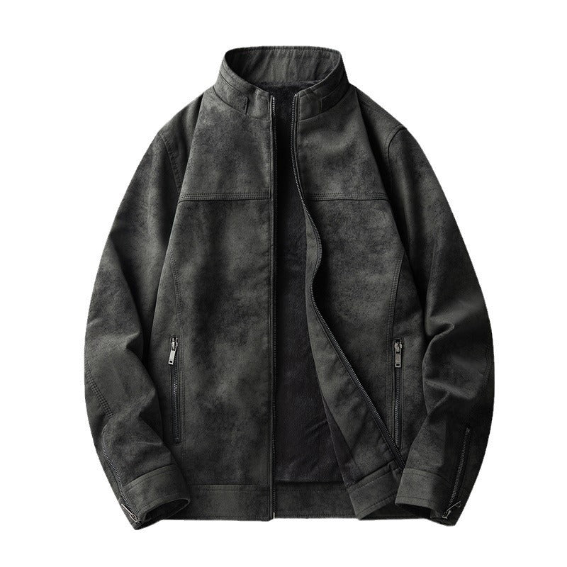 Men Stylish Faux Leather Jacket with Stand-Up Collar Mune Fashion