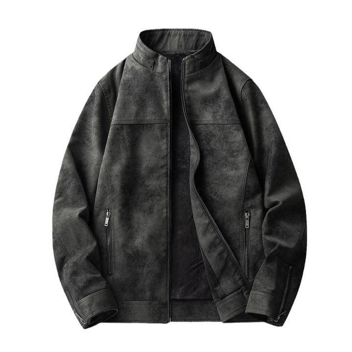 Men Stylish Faux Leather Jacket with Stand-Up Collar Mune Fashion