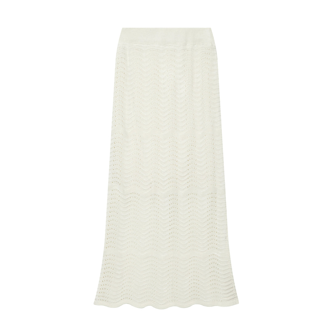 Women Two-Piece Crocheted Knit Set with V-Neck and Midi Skirt Mune Fashion