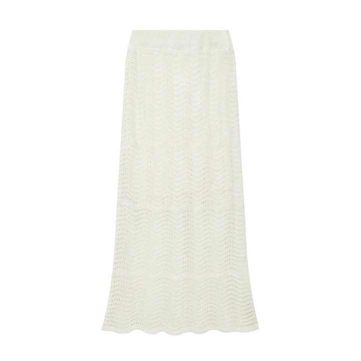 Women Two-Piece Crocheted Knit Set with V-Neck and Midi Skirt Mune Fashion