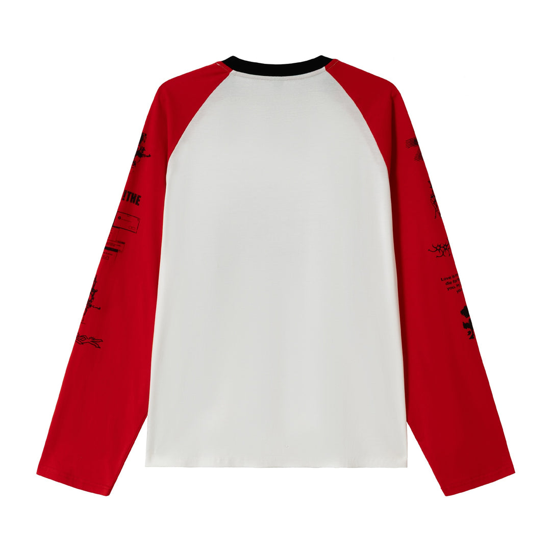 Unisex Long Sleeve Raglan Shirt with Graphic Print and Contrasting Crew Neck Mune Fashion