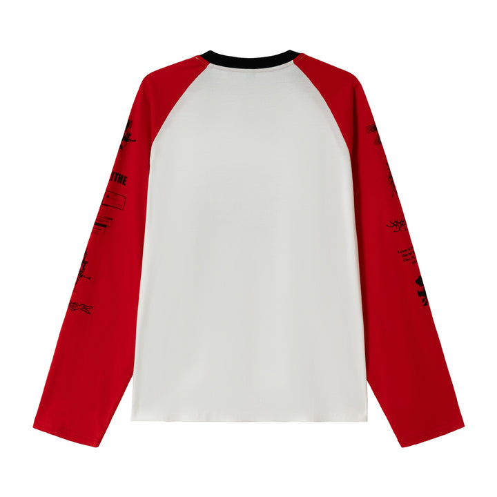 Unisex Long Sleeve Raglan Shirt with Graphic Print and Contrasting Crew Neck Mune Fashion