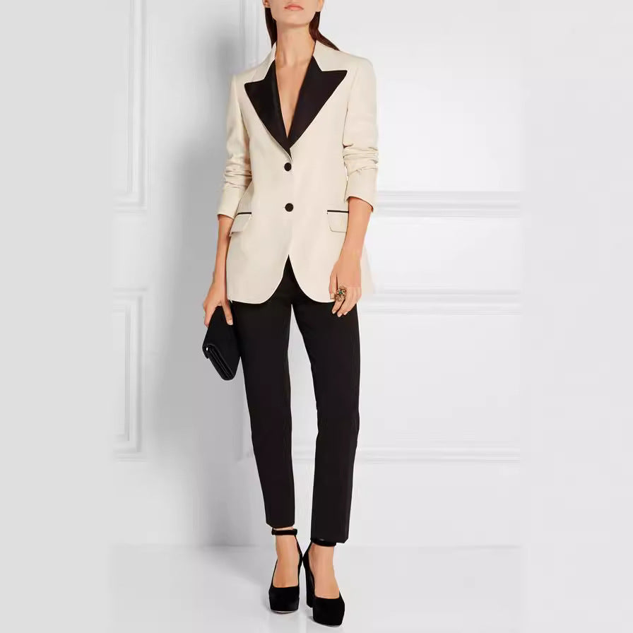 Women’s Tuxedo Jacket in Tailoring with pointed Shawl Collar and contrasted Lapel Trim Mune Fashion