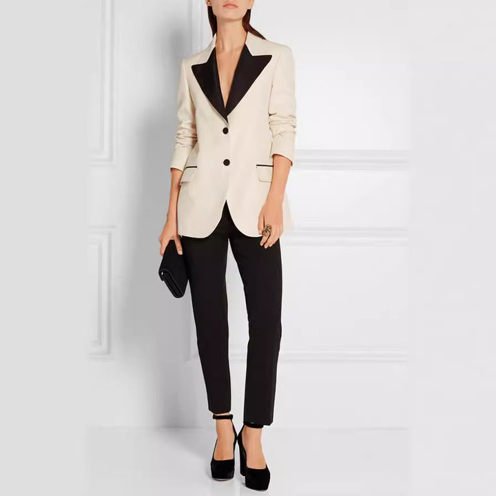 Women’s Tuxedo Jacket in Tailoring with pointed Shawl Collar and contrasted Lapel Trim Mune Fashion