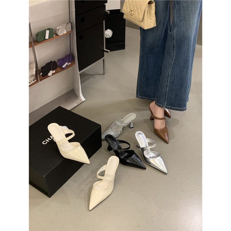 Women's pointed toe mule with heel strap and sculpted mid-high heel Mune Fashion