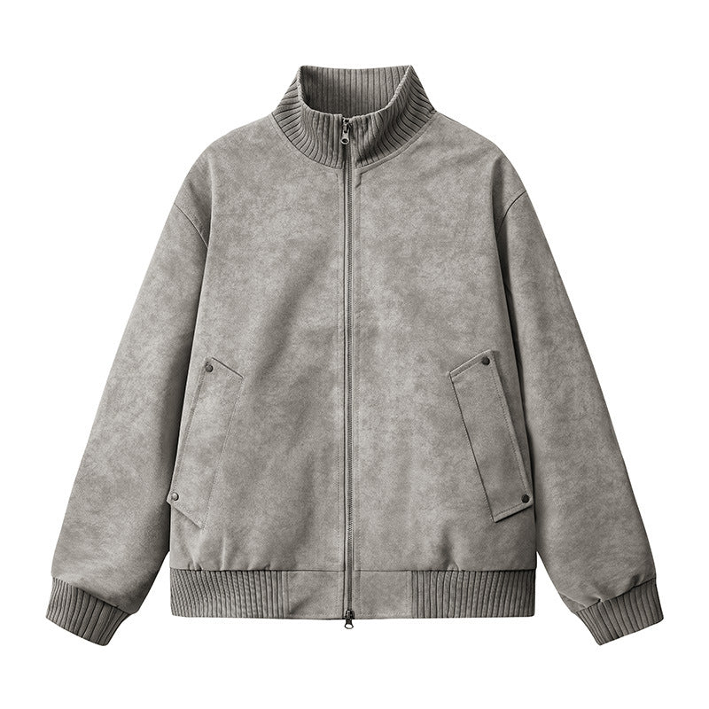 Women's Elegant Faux Leather Jacket with Stand-Up Collar Mune Fashion