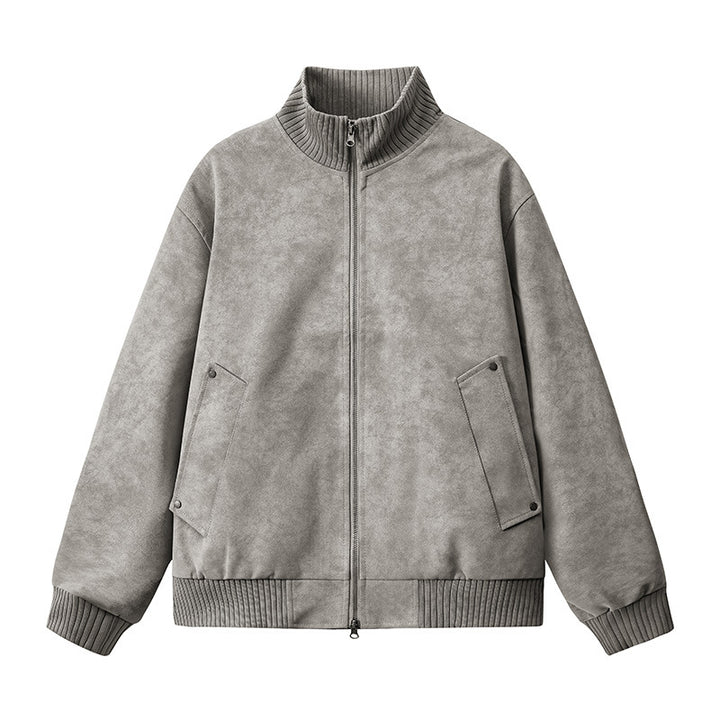 Women's Elegant Faux Leather Jacket with Stand-Up Collar Mune Fashion