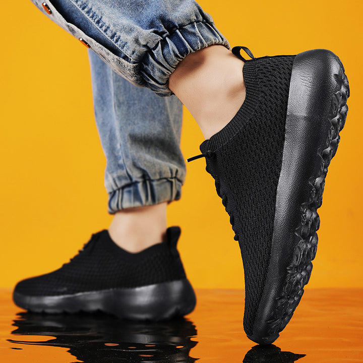 Unisex breathable knit slip-on sneakers with elastic shaft, pull tab and cushioned lightweight sole Mune Fashion