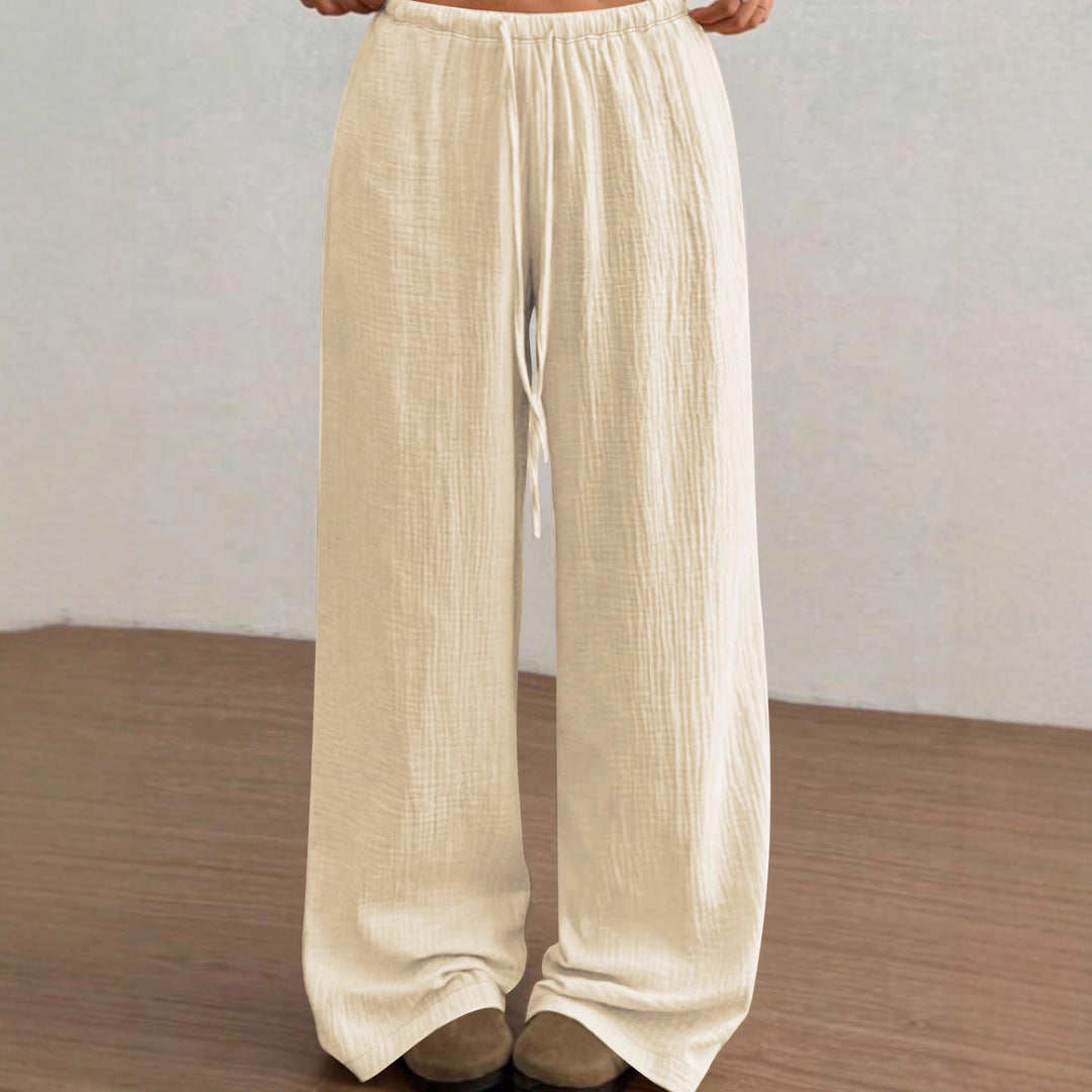 Women's Flowing Cotton Gauze Palazzo Pants with Elastic Waistband and Drawstring Mune Fashion