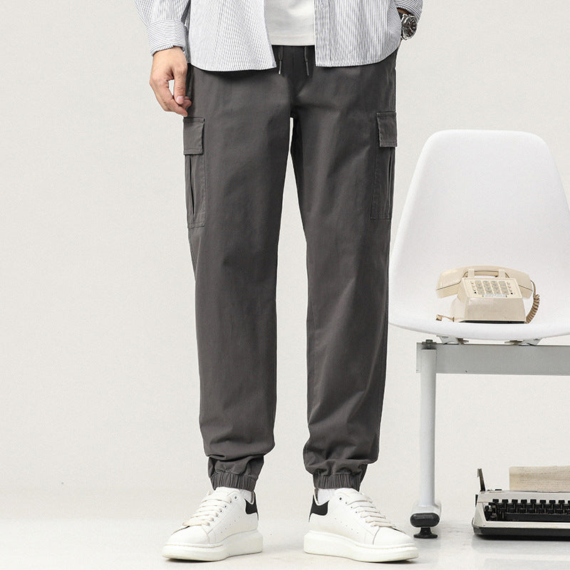 Men Tapered Cargo-Jogger Pants with Drawstring Waist, Flap Pockets and Elastic Ankle Cuffs Mune Fashion