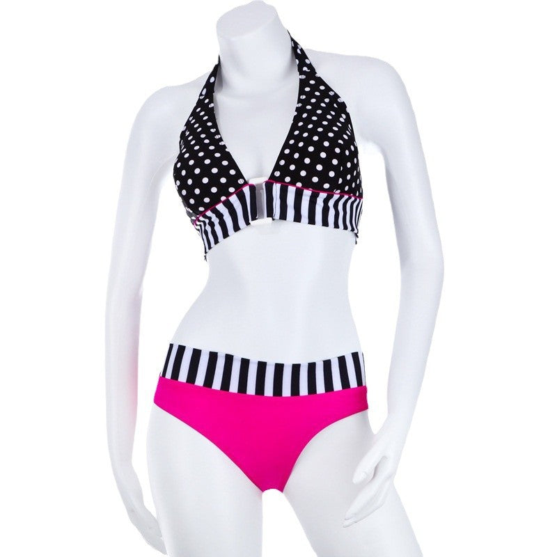 Women Triangle Bikini with contrasting stripes and dots Mune Fashion