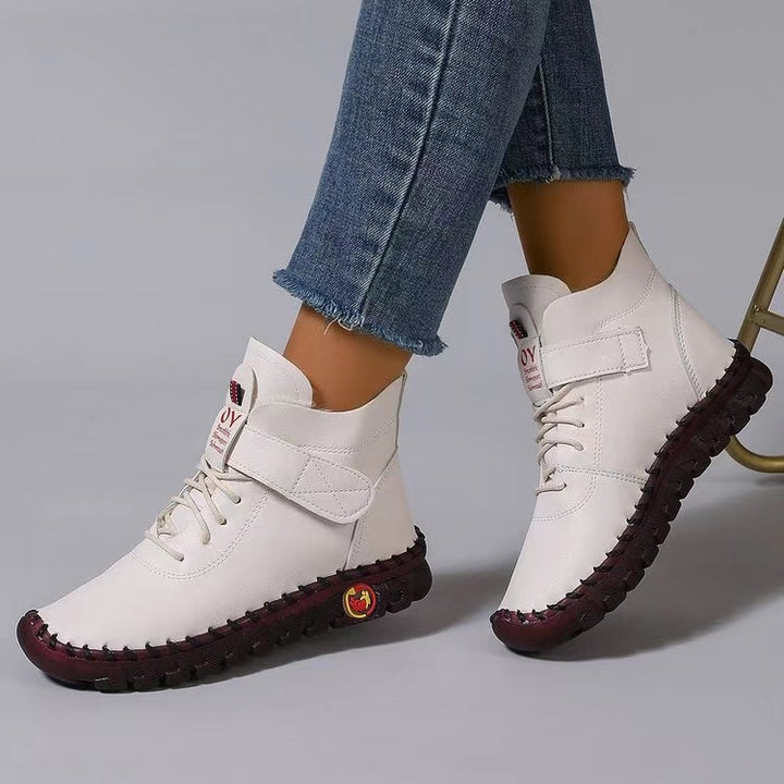Women's ankle-high casual boots with Velcro, elastic lacing, and distinct tread sole Mune Fashion