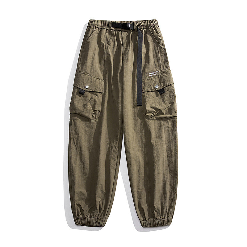 Unisex Loose Nylon Cargo Pants with Elastic Waistband and Ankle Cuffs Mune Fashion