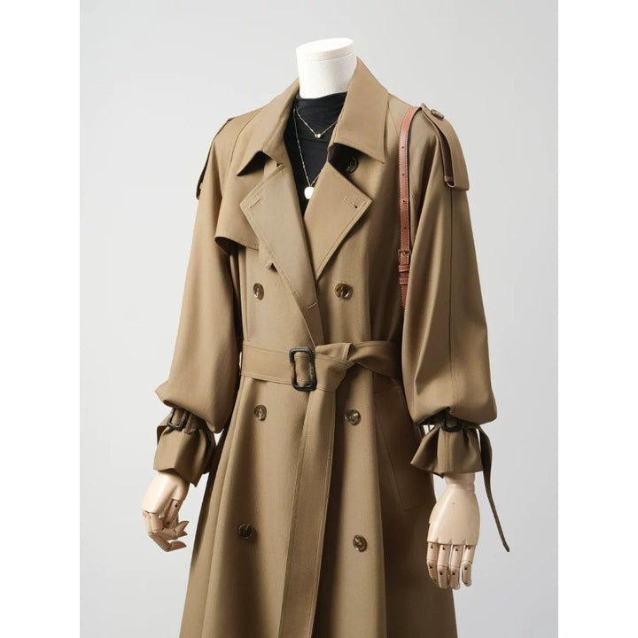 Women Double-breasted Trench Coat with Waist Belt and Balloon Sleeves Mune Fashion