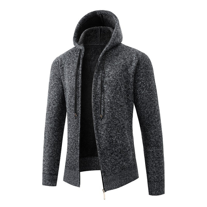 Men's knitted zip hoodie with warm teddy lining, concealed two-way zipper and elastic cuffs Mune Fashion