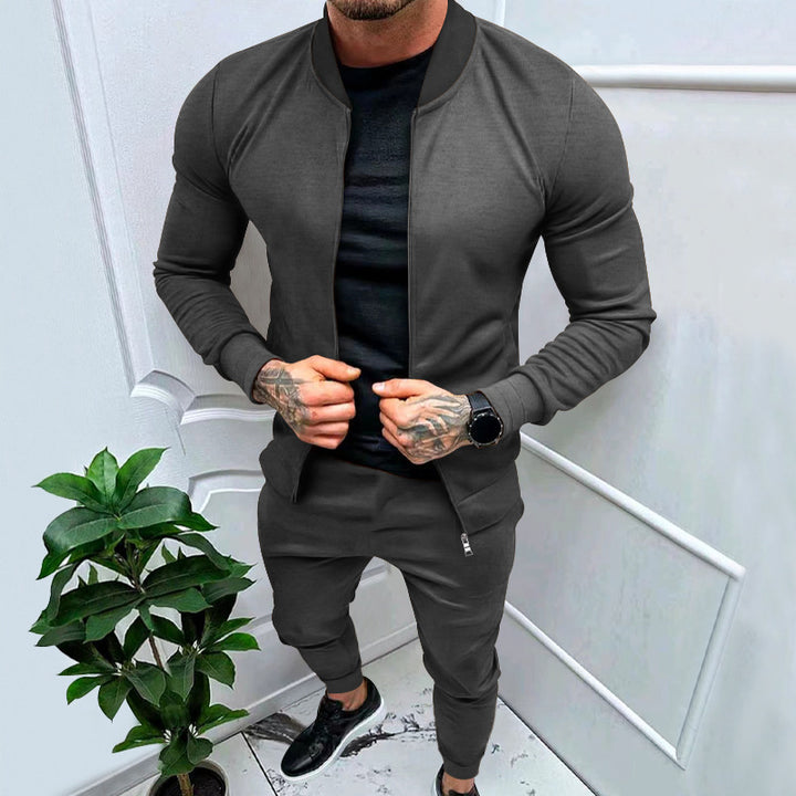 Men's sporty leisure training suit with tailored bomber jacket and tapered jogging pants made of elastic cotton blend Mune Fashion