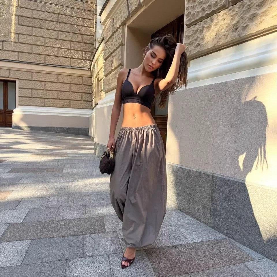 Women's wide-cut high-waist palazzo pants with elastic waistband and flowing summer quality Mune Fashion