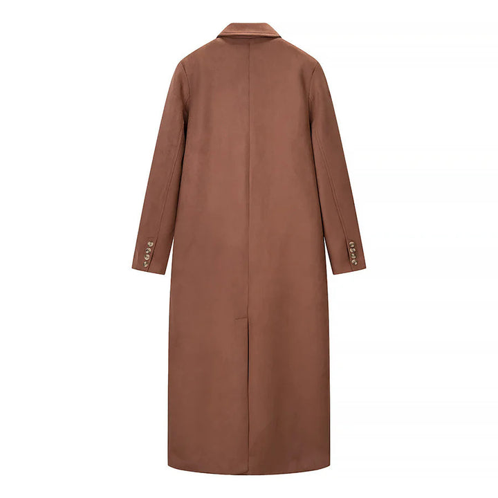 Women's tailored double-breasted coat in velour look with shawl collar and patch pockets Mune Fashion