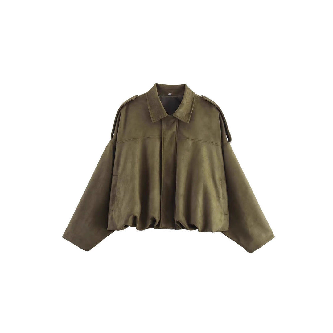 Women’s Oversized Cropped Jacket with Balloon Hem and Shoulder Cutouts Mune Fashion