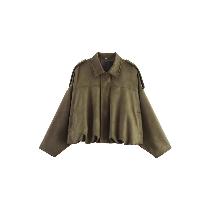 Women’s Oversized Cropped Jacket with Balloon Hem and Shoulder Cutouts Mune Fashion