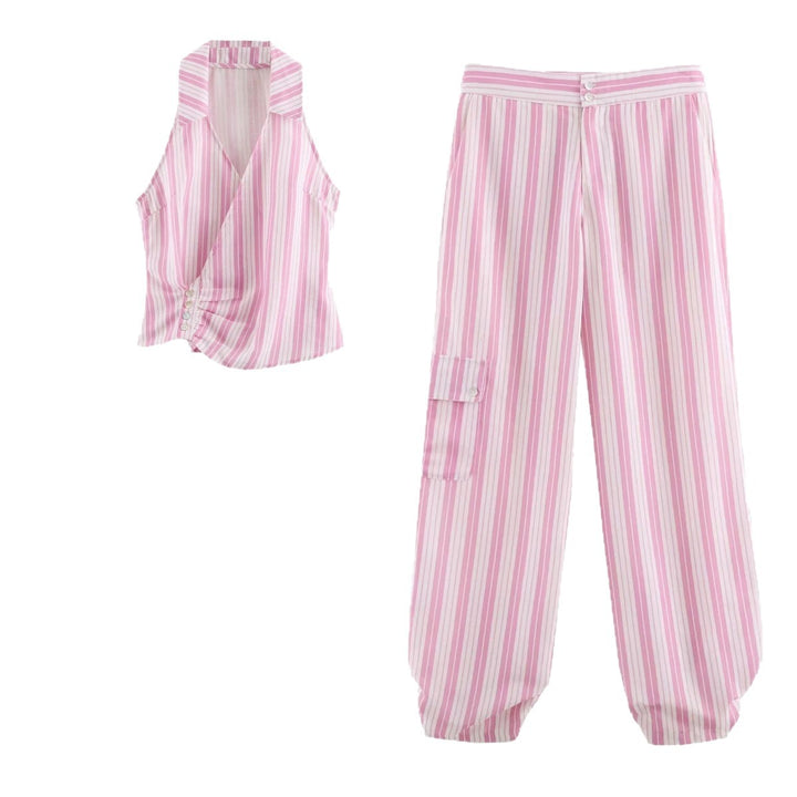 Women's Striped Loose Cargo Pants with High Waist Mune Fashion