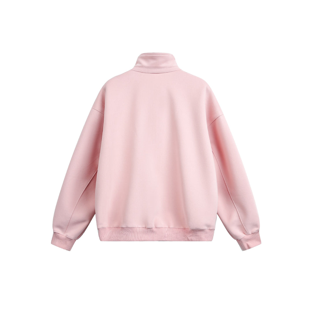 Women Oversize Sweatshirt with Half Zip and Stand-Up Collar Mune Fashion