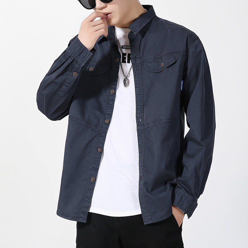 Men's lightweight canvas shirt jacket in overshirt style with chest flap pockets and button closure Mune Fashion