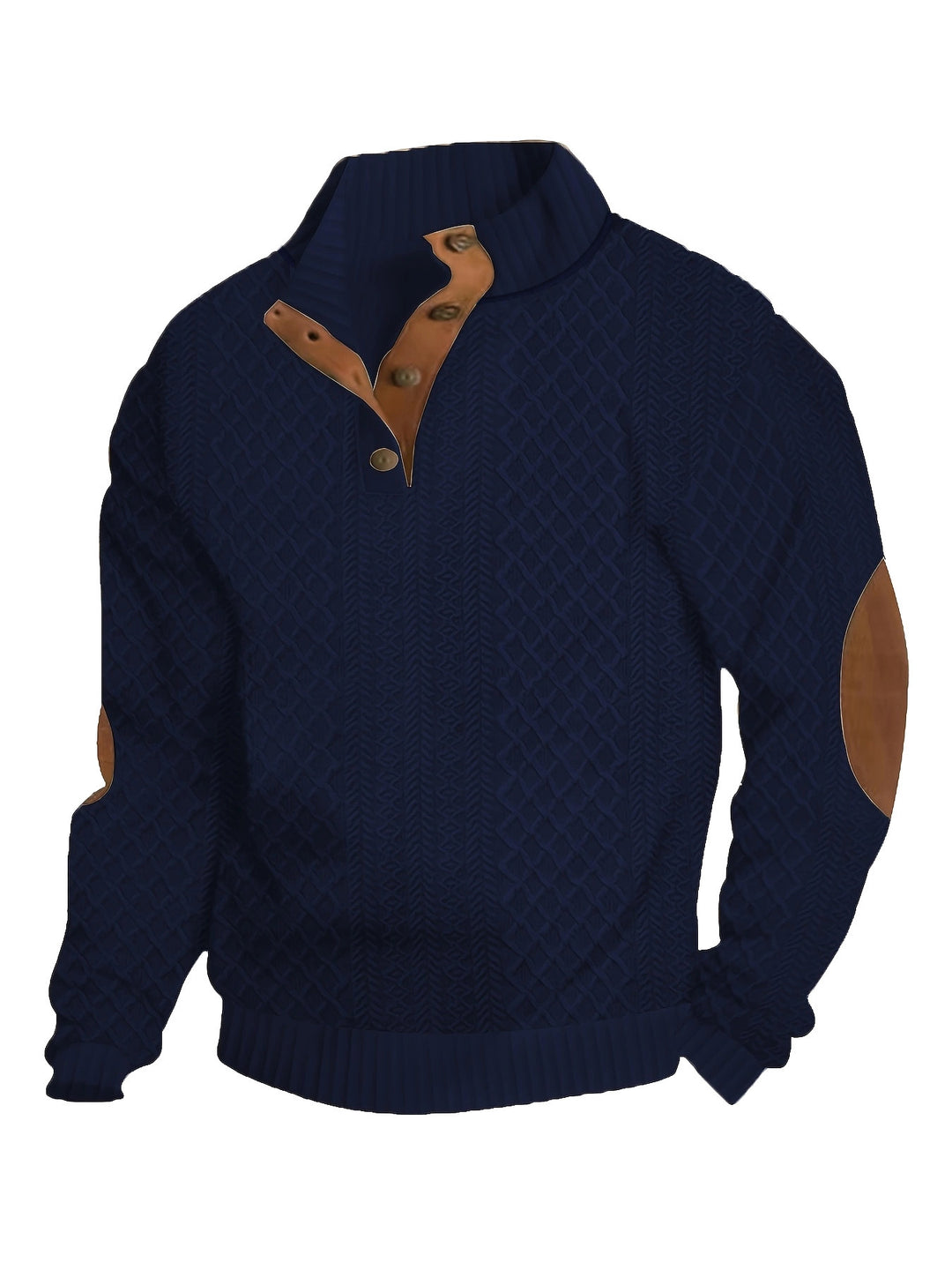 Men's knitted pullover with stand-up collar and leather trim Mune Fashion