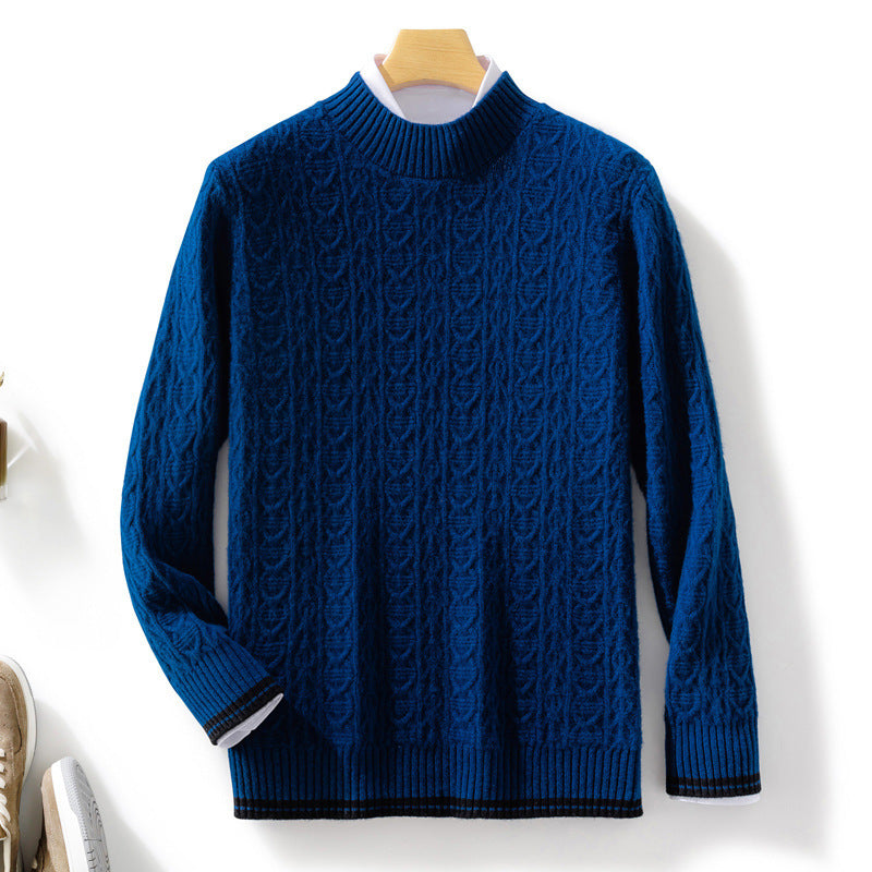 Women fine-knit pullover with cable pattern, short stand-up collar and ribbed finishes Mune Fashion
