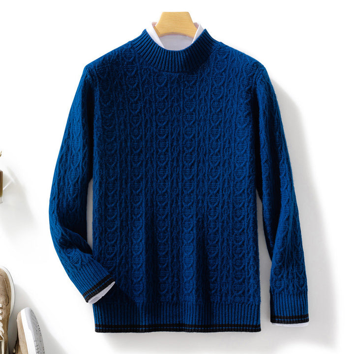Women fine-knit pullover with cable pattern, short stand-up collar and ribbed finishes Mune Fashion