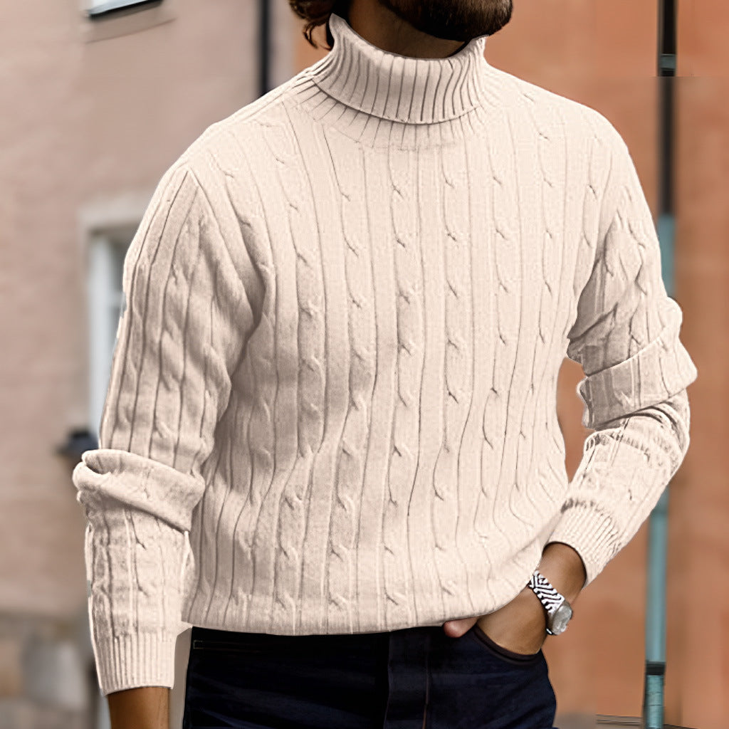 Men's ribbed turtleneck sweater with cable knit pattern and form-fitting slim-fit silhouette Mune Fashion