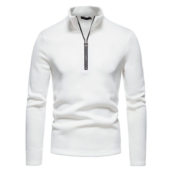 Men's fine knit half-zip sweater with stand-up collar and mottled structure Mune Fashion