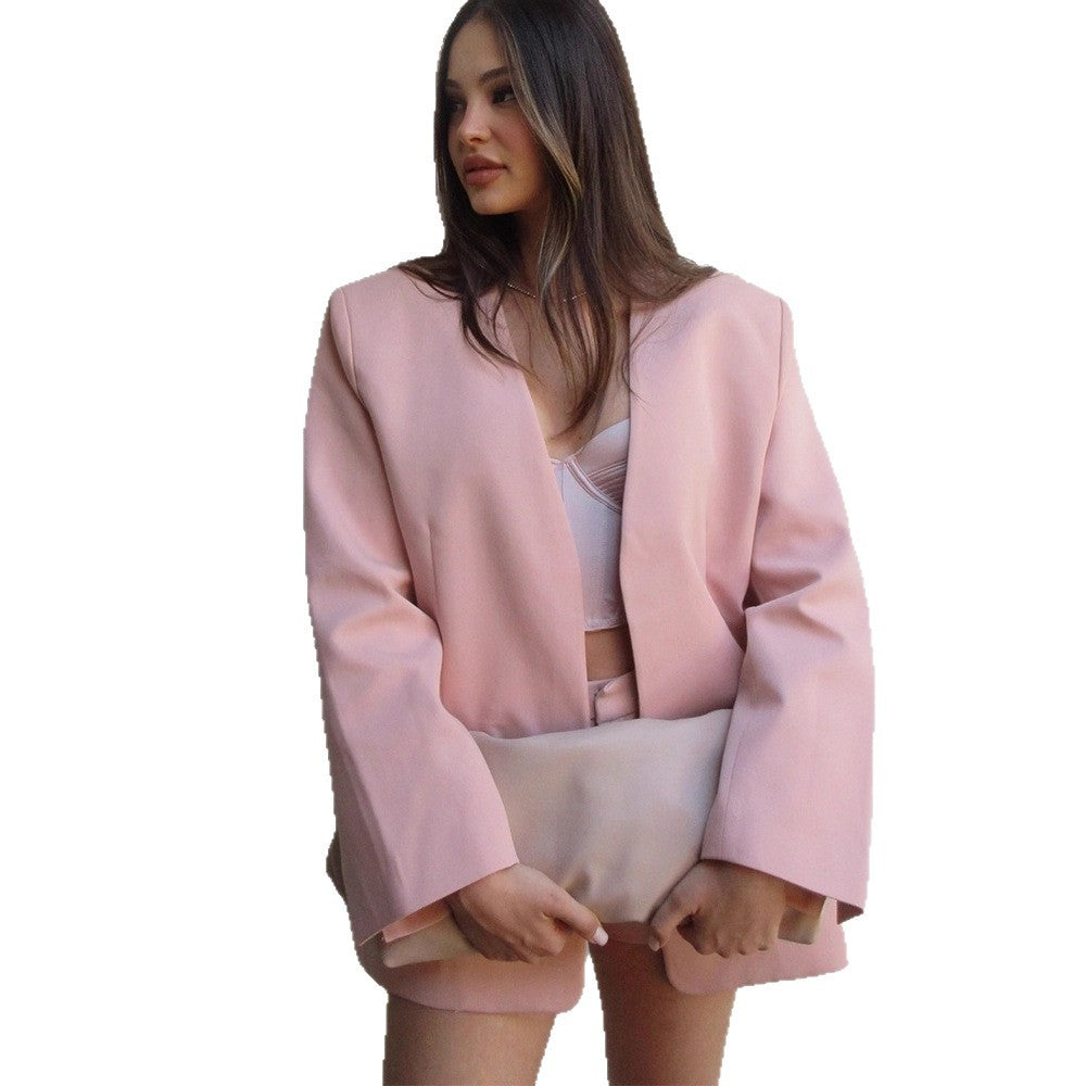Women Oversized Blazer Set with High-Waist Shorts and Structured Shoulder Part Mune Fashion