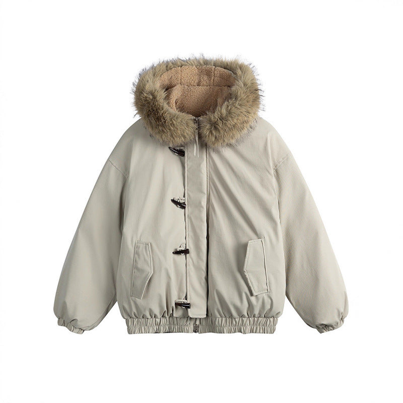 Unisex Padded Hooded Jacket in Boxy Cut with Teddy Lining, Faux Fur Collar and Toggle Closures Mune Fashion