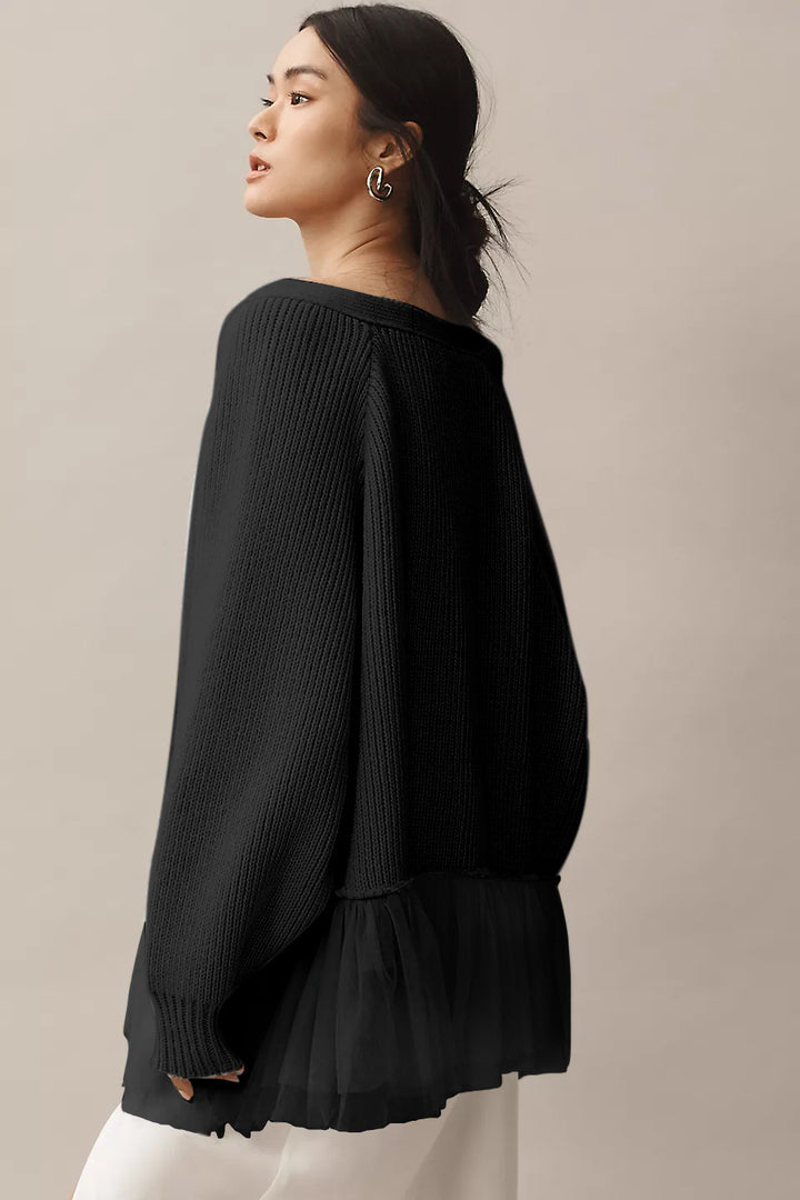 Women's Fashion Knit Sweater with Tulle Details