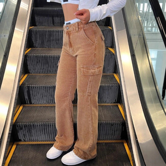 Women's High-Waisted Corduroy Cargo Palazzo Pants with Wide Leg and Flap Pockets Mune Fashion